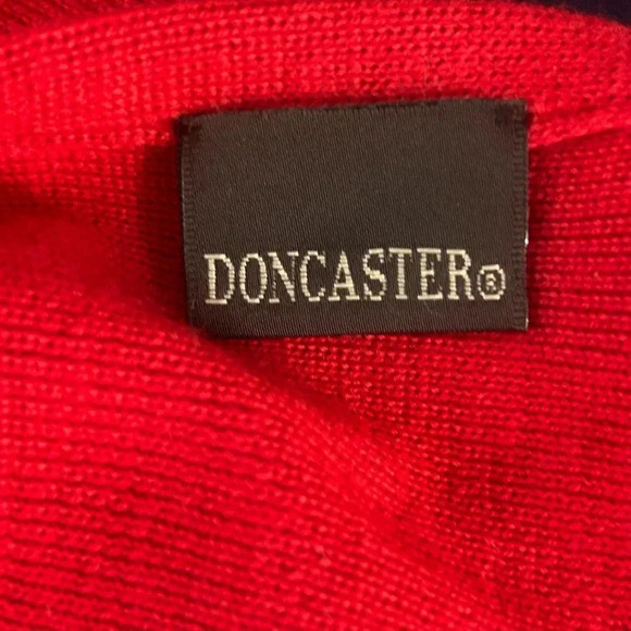 Doncaster Red Asymmetrical Cross Front One Piece Poncho Sweater - Picture 3 of 5